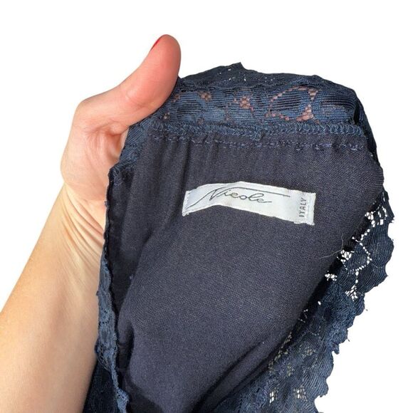 Nicole Italy Navy Blue Silk Floral Embroidered Lace Trim Pull On Skirt - Picture 6 of 8